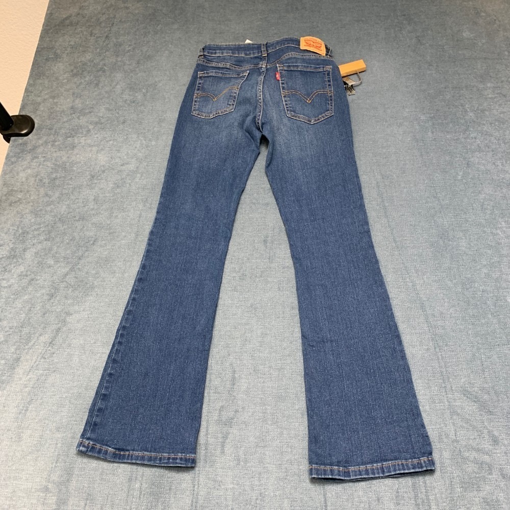 Levi's Regular Rise Flare Jeans Womens 16 Blue Whiskering Denim Cotton Stretch - Picture 2 of 16